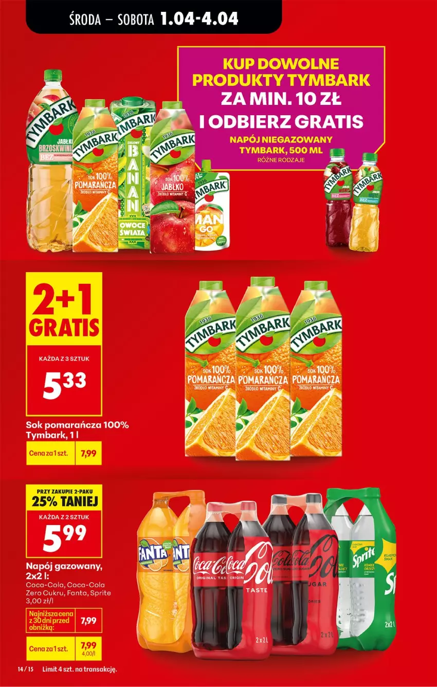 Gazetka promocyjna Biedronka - Od Środy - ważna 01.04 do 02.04.2026 - strona 14 - produkty: Coca-Cola, Fa, Fanta, Napój, Napój gazowany, Sok, Sprite, Tran, Tymbark