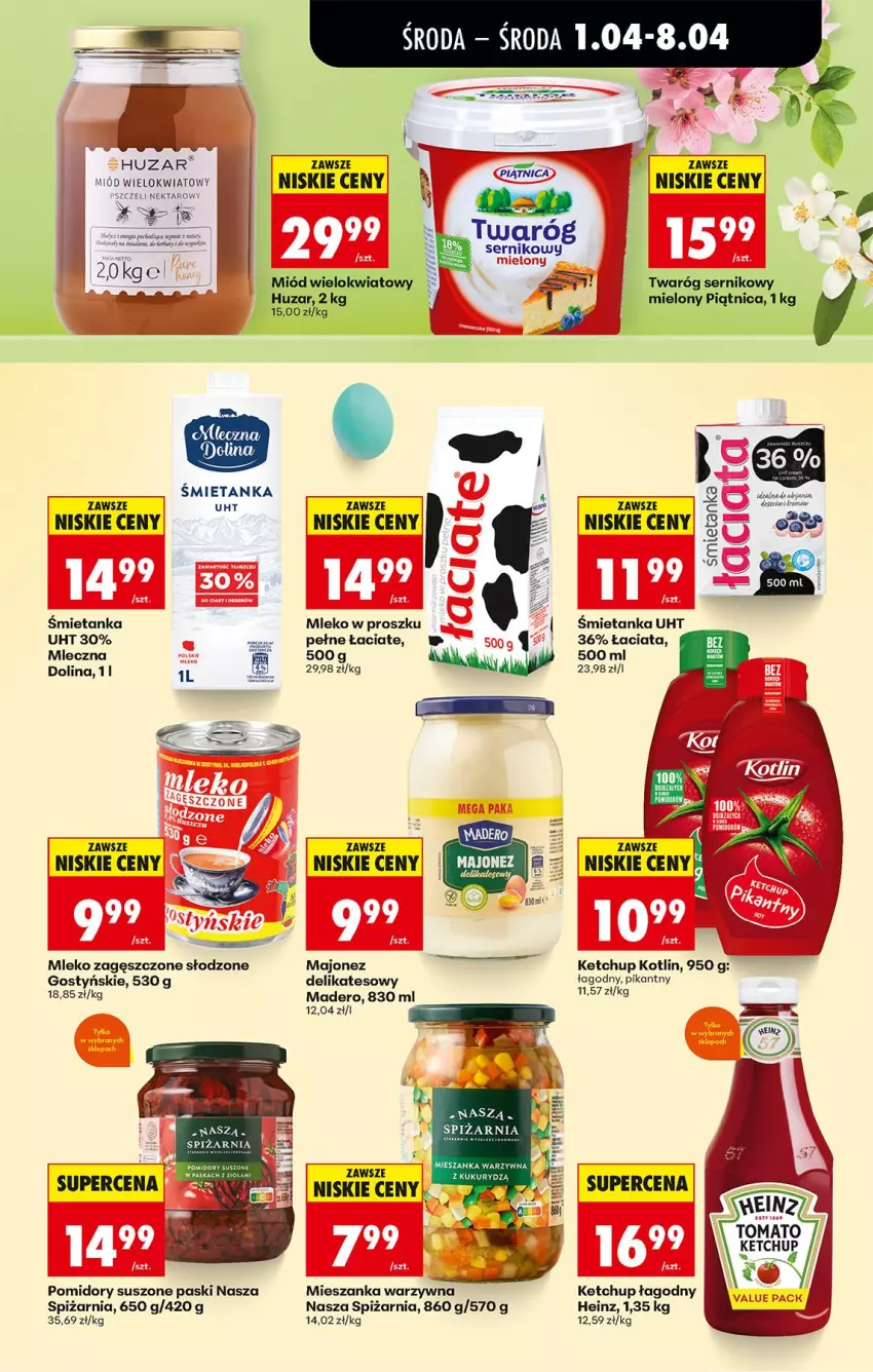 Gazetka promocyjna Biedronka - Od Środy - ważna 01.04 do 02.04.2026 - strona 41 - produkty: Heinz, Ketchup, Kotlin, Kukurydza, Majonez, Mieszanka warzyw, Miód, Mleko, Mleko w proszku, Mleko zagęszczone, Nektar, Piątnica, Pomidory, Ser, Twaróg