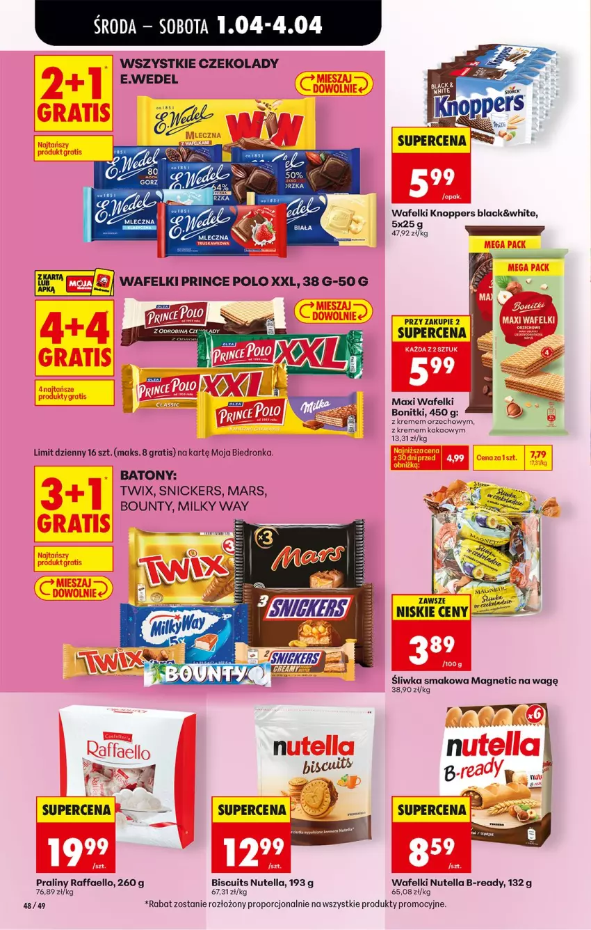 Gazetka promocyjna Biedronka - Od Środy - ważna 01.04 do 02.04.2026 - strona 54 - produkty: Baton, Bonitki, Bounty, Fa, Gra, Kakao, Knoppers, Lack, Mars, Milky Way, Nutella, Por, Praliny, Raffaello, Snickers, Twix