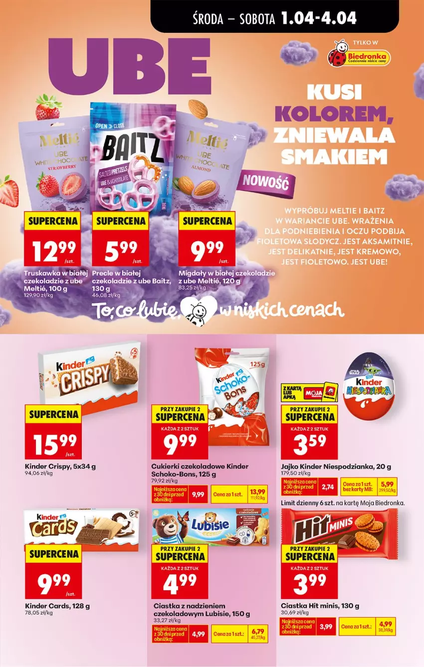 Gazetka promocyjna Biedronka - Od Środy - ważna 01.04 do 02.04.2026 - strona 55 - produkty: Ciastka, Cukier, Cukierki, Cukierki czekoladowe, Kinder, Lubisie, Migdały, Precle