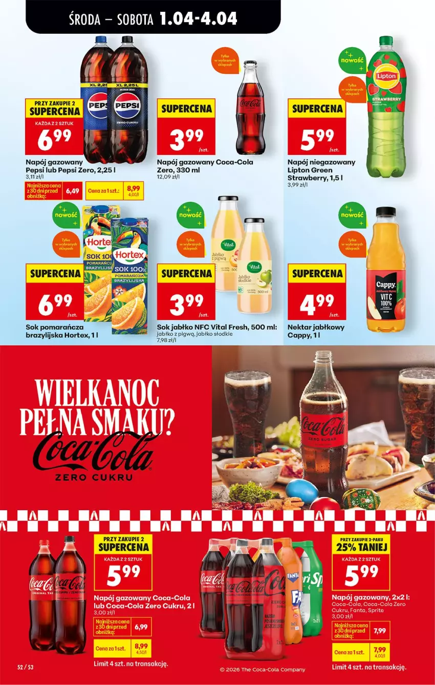 Gazetka promocyjna Biedronka - Od Środy - ważna 01.04 do 02.04.2026 - strona 60 - produkty: Cappy, Coca-Cola, Hortex, Lipton, Napój, Napój gazowany, Napój niegazowany, Nektar, Pepsi, Sok