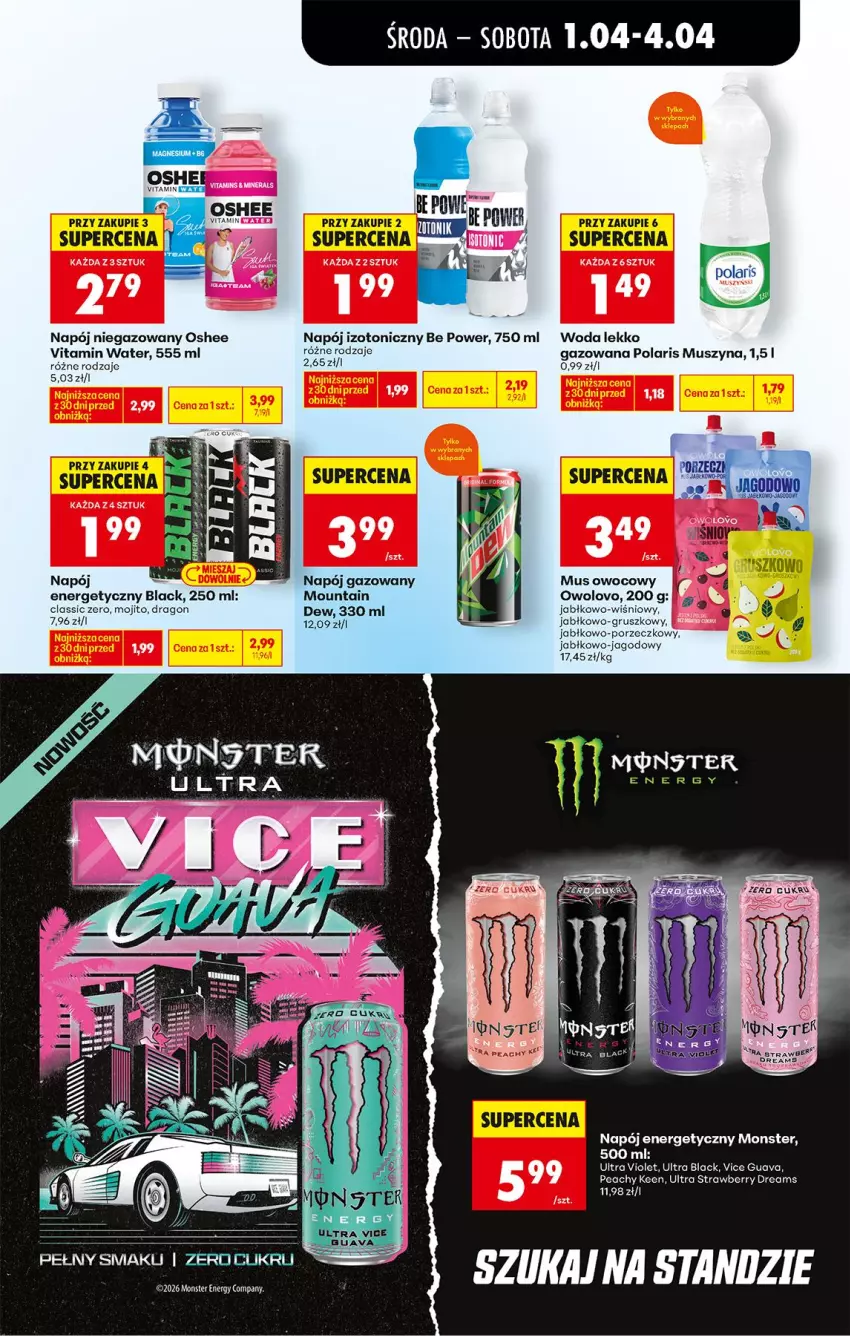 Gazetka promocyjna Biedronka - Od Środy - ważna 01.04 do 02.04.2026 - strona 61 - produkty: Fa, Keen, Lack, Mus, Napój, Napój energetyczny, Napój gazowany, Napój izotoniczny, Napój niegazowany, Oshee, Por, Szyna, Tonik, Woda