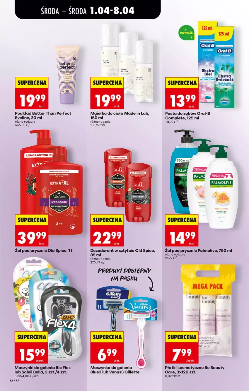 Gazetka promocyjna Biedronka - Od Środy - ważna 01.04 do 02.04.2026 - strona 64 - produkty: Be Be, Bell, Bella, BIC, Dezodorant, Eveline, Gillette, Maszynka, Maszynka do golenia, Old Spice, Palmolive, Pasta do zębów, Płatki kosmetyczne, Podkład, Szynka, Venus