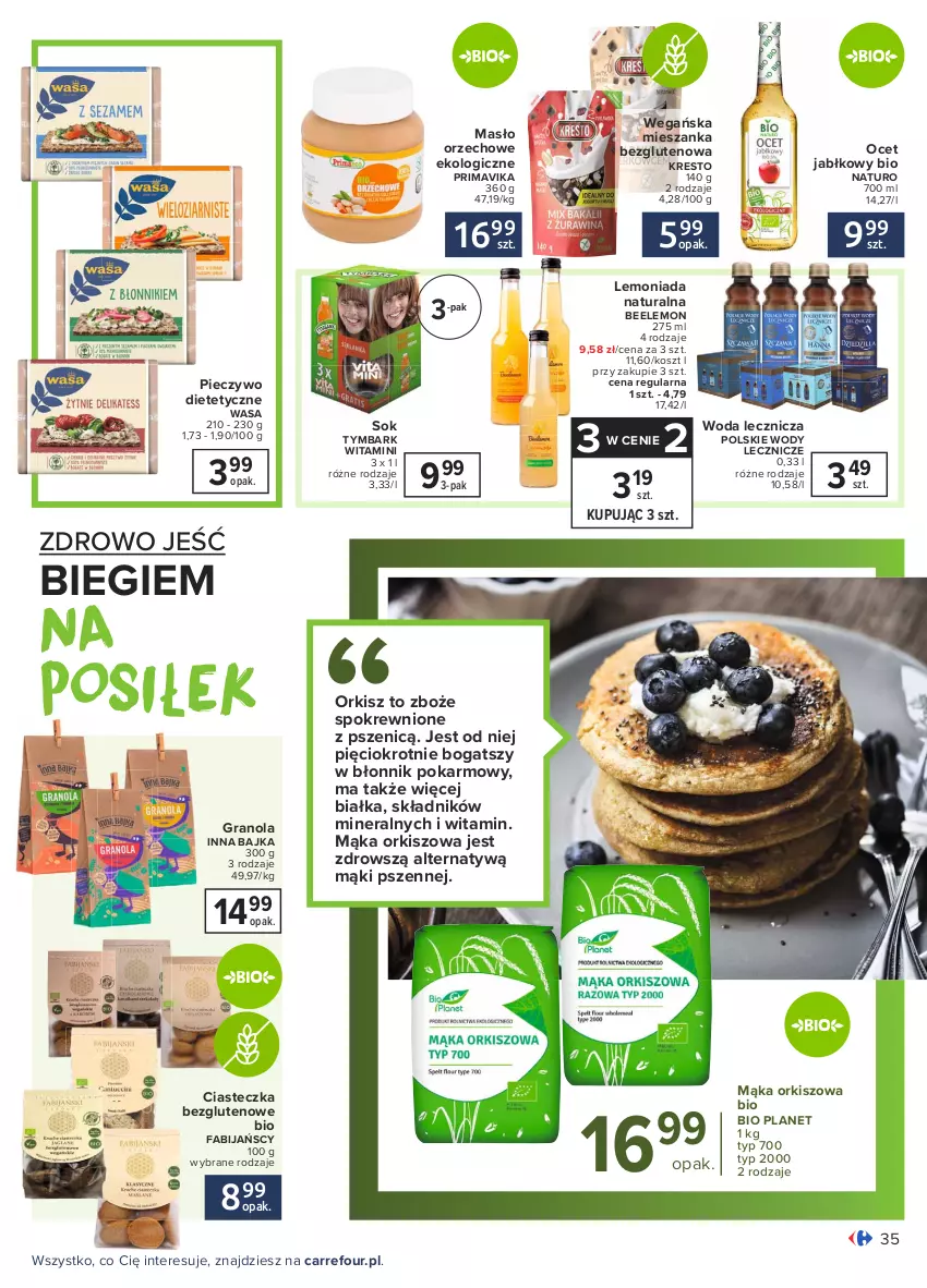 Gazetka promocyjna Carrefour - Gazetka Piękny duet - ważna 01.03 do 13.03.2021 - strona 35 - produkty: Fa, Gra, Granola, Kosz, Lemoniada, Mąka, Masło, Masło orzechowe, Ocet, Piec, Pieczywo, Prima, Primavika, Sok, Tymbark, Wasa, Woda, Znicz