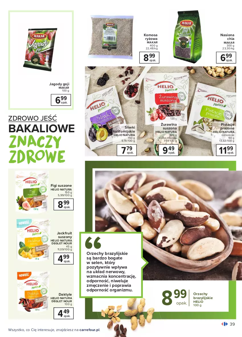 Gazetka promocyjna Carrefour - Gazetka Piękny duet - ważna 01.03 do 13.03.2021 - strona 39 - produkty: Chia, Daktyle, Figi, Helio, Jagody, Jagody goji, Pistacje, Por, Ryż