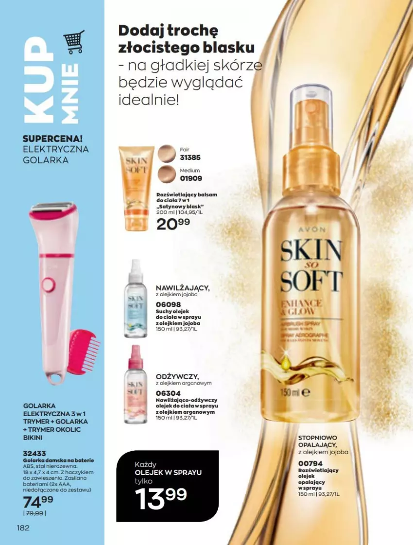 Gazetka promocyjna Avon - Katalog Avon 5/2022 kampania maj - ważna 01.05 do 31.05.2022 - strona 182 - produkty: Balsam do ciała, Bateria, Bikini, Golarka, Haczyk, LANA, Olej, Olejek do ciała, Por, Silan, Top