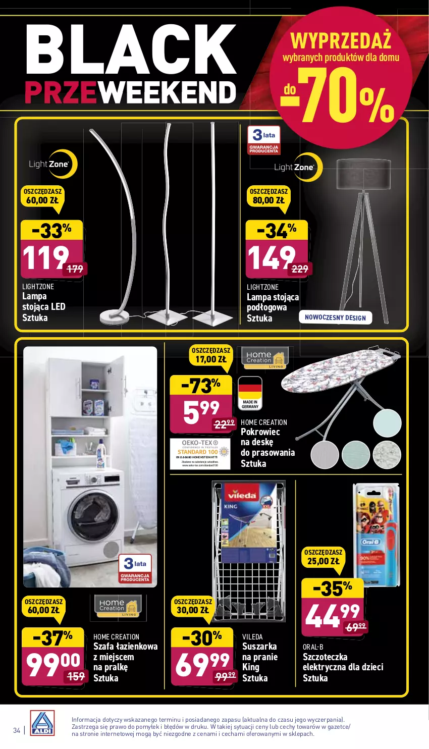 Gazetka promocyjna Aldi - ważna 22.11 do 27.11.2021 - strona 34 - produkty: Dzieci, Fa, Lack, Lampa, Pokrowiec, Pokrowiec na deskę, Suszarka, Suszarka na pranie, Szafa, Szczoteczka, Vileda