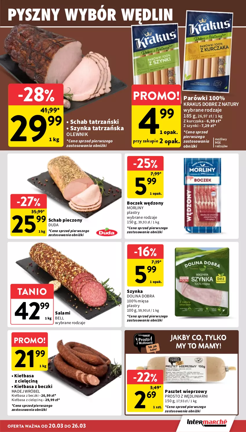 Gazetka promocyjna Intermarche - Gazetka promocyjna - ważna 20.03 do 26.03.2025 - strona 11 - produkty: Bell, Boczek, Duda, Kiełbasa, Krakus, Kurczak, Madej Wróbel, Morliny, Olewnik, Parówki, Pasztet, Piec, Salami, Szynka