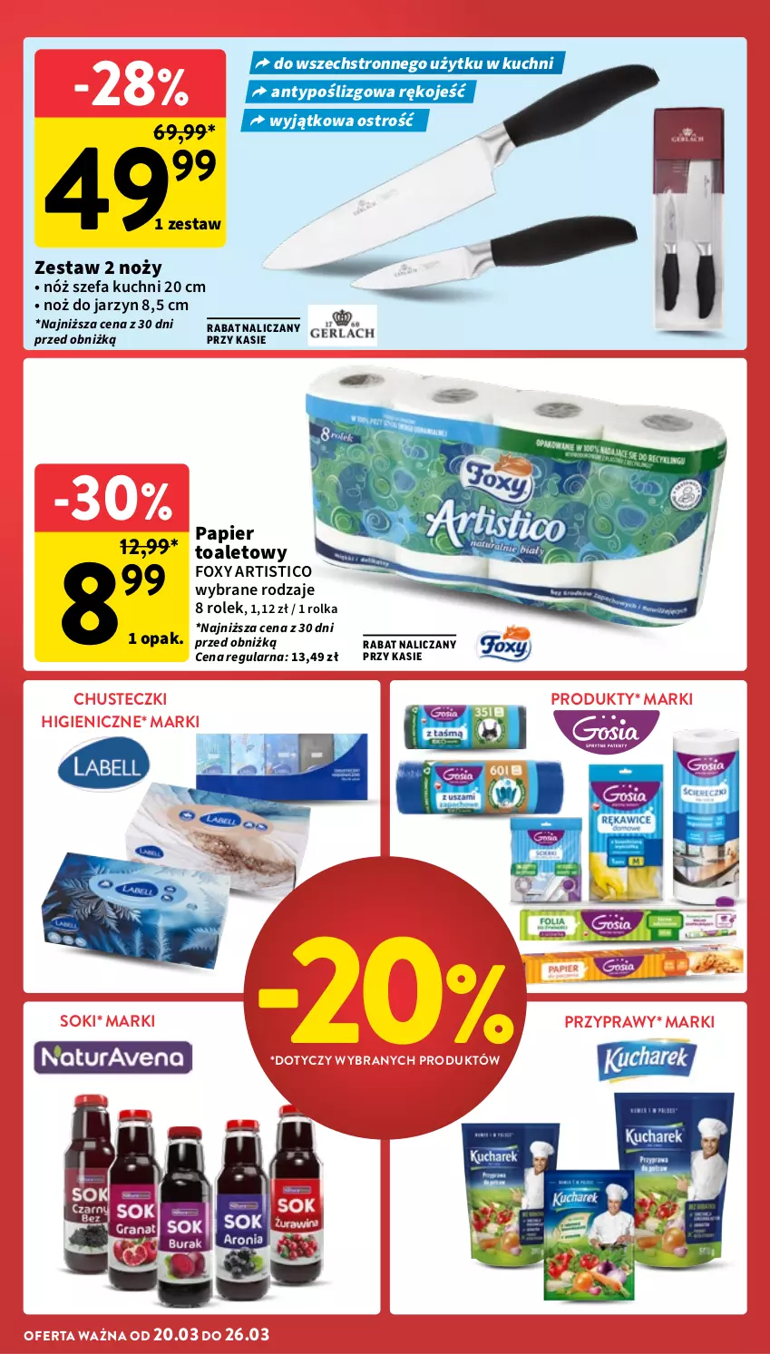 Gazetka promocyjna Intermarche - Gazetka promocyjna - ważna 20.03 do 26.03.2025 - strona 6 - produkty: Chusteczki, Fa, Foxy, Noż, Nóż szefa kuchni, Papier, Przyprawy, Sok