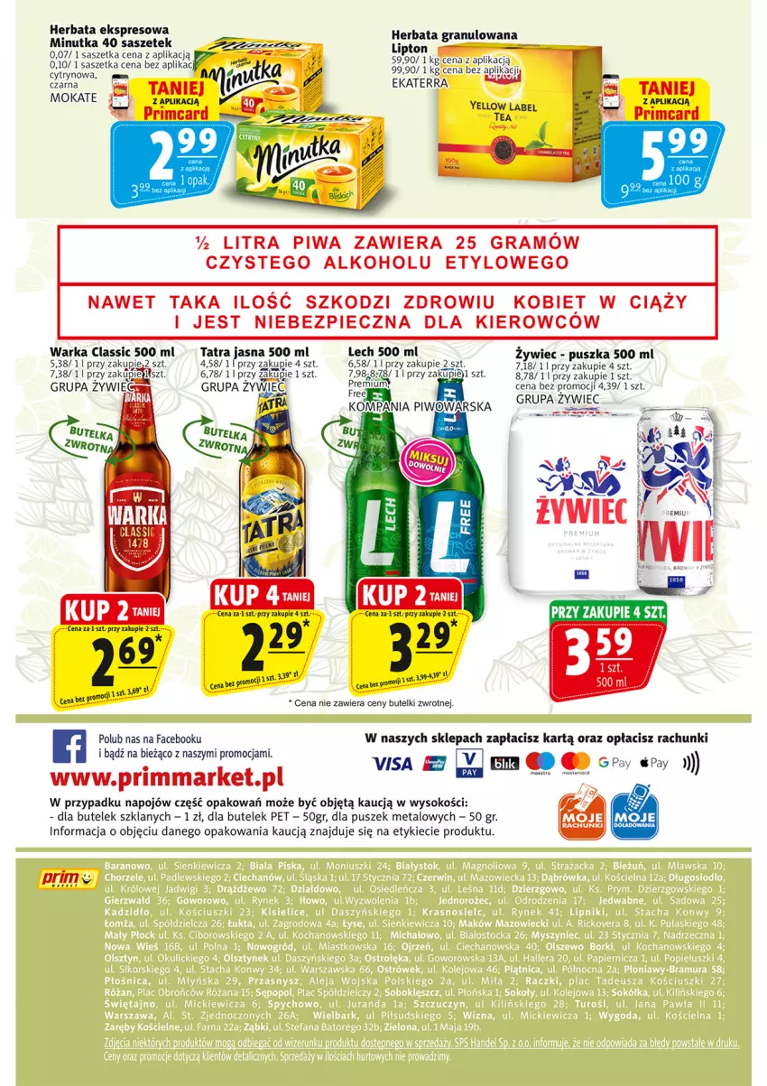 Gazetka promocyjna Prim Market - ważna 05.02 do 11.02.2026 - strona 16 - produkty: Fa, Gra, Herbata, Lipton, Piec, Piwa, Piwo, Sok, Tatra, Warka
