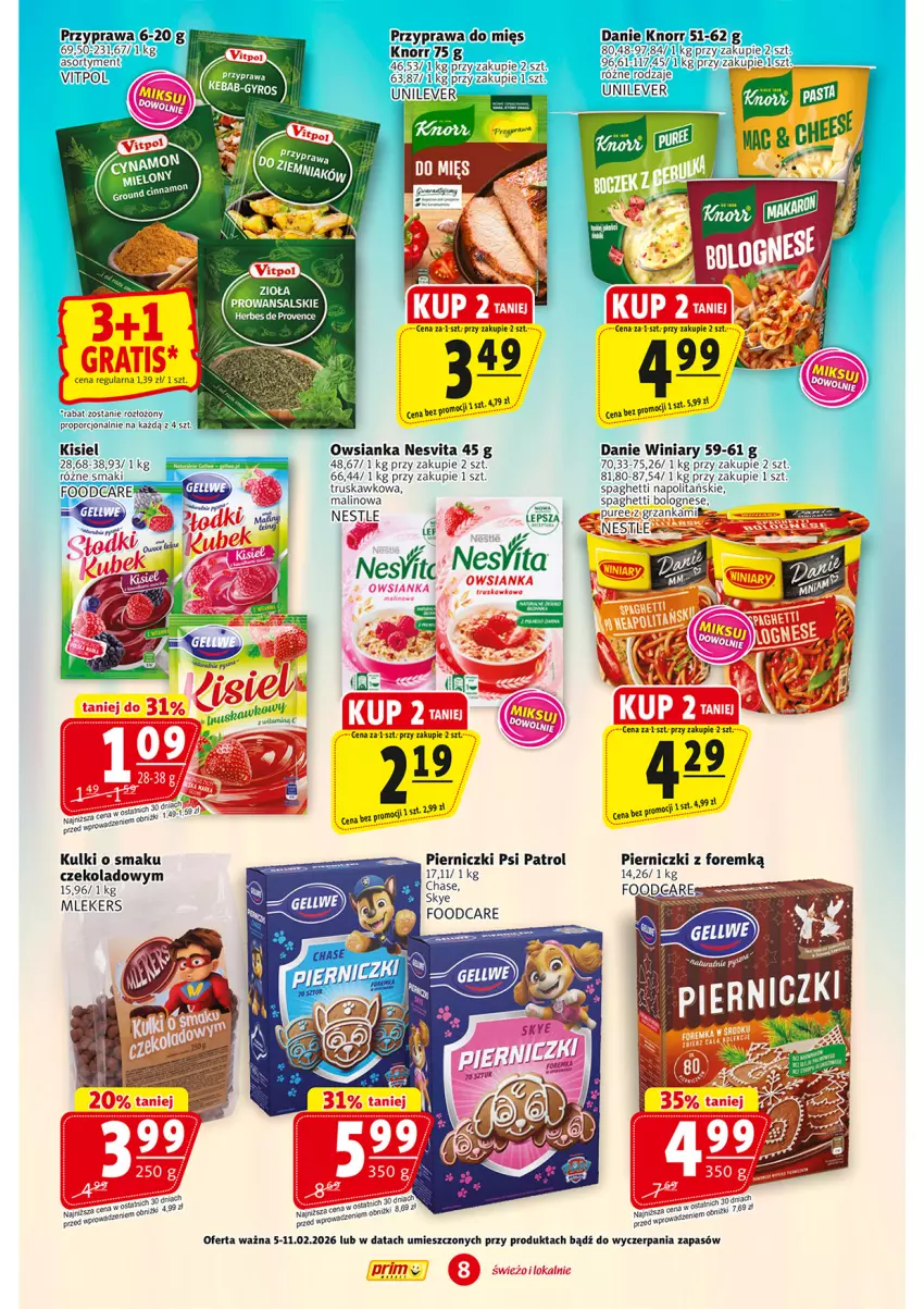 Gazetka promocyjna Prim Market - ważna 05.02 do 11.02.2026 - strona 8 - produkty: Owsianka, Psi Patrol, Pur, Spaghetti