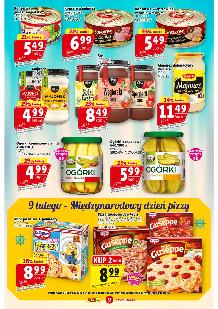 Gazetka promocyjna Prim Market - ważna 05.02 do 11.02.2026 - strona 9 - produkty: Korniszony, Pizza, Pomidory, Ser, Sok, Sokołów, Sos