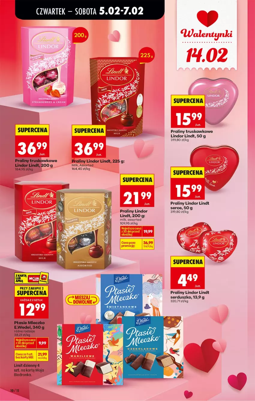 Gazetka promocyjna Biedronka - Gazetka - ważna 05.02 do 12.02.2026 - strona 14 - produkty: Lindor, Lindt, Mleczko, Praliny, Ptasie mleczko, Ser