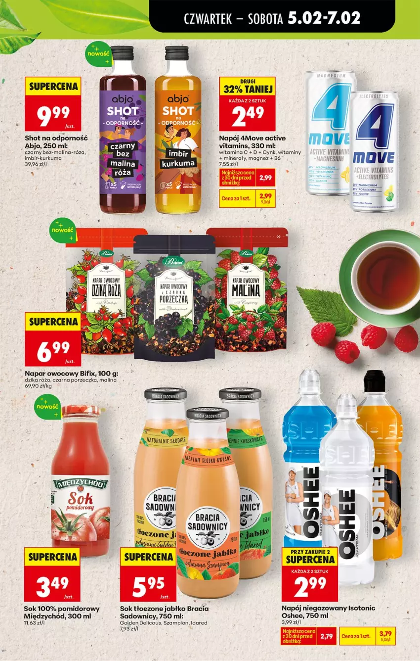 Gazetka promocyjna Biedronka - Gazetka - ważna 05.02 do 12.02.2026 - strona 45 - produkty: Cynk, Dzika róża, Imbir, Kurkuma, Magnez, Napój, Napój niegazowany, Oshee, Por, Róża, Sok, Szampion