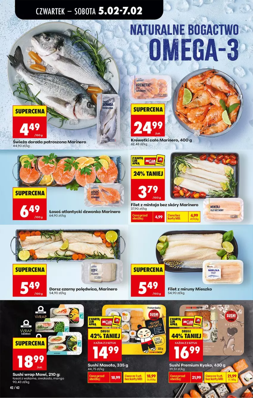 Gazetka promocyjna Biedronka - Gazetka - ważna 05.02 do 12.02.2026 - strona 50 - produkty: Dorsz, Filet z mintaja, Krewetki, Mango, Mintaj, Polędwica, Sushi