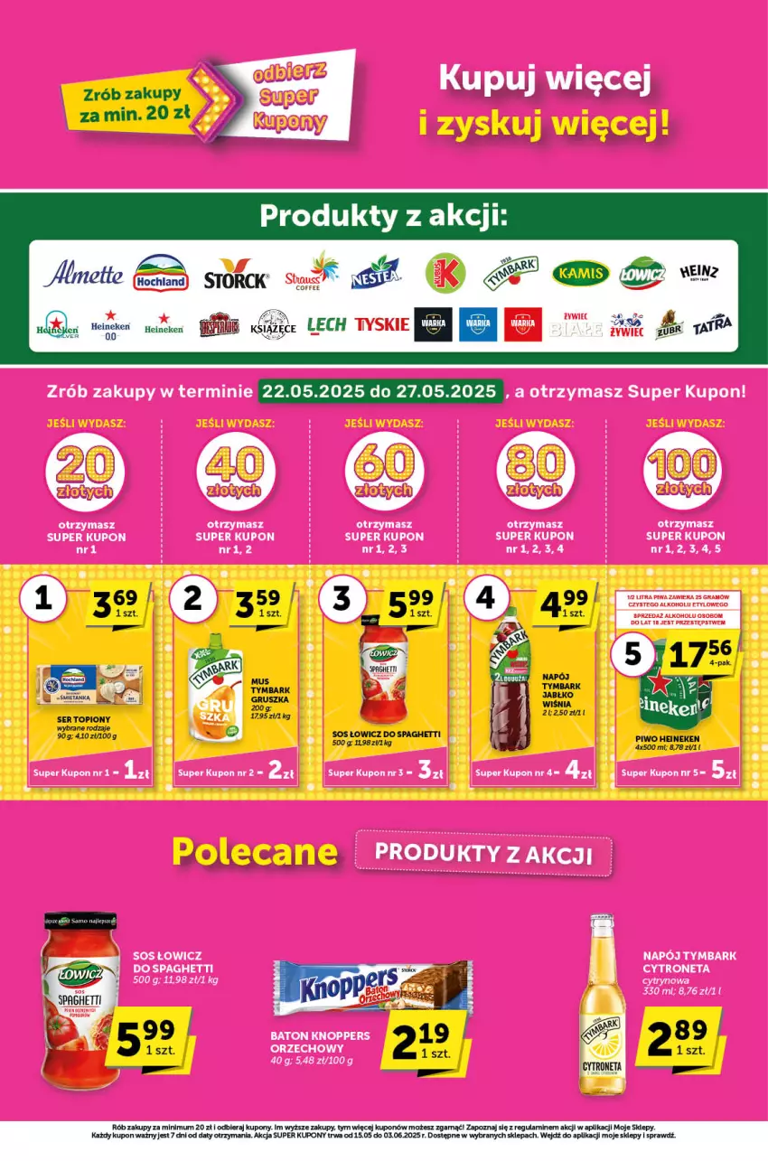 Gazetka promocyjna ABC - ważna 15.05 do 27.05.2025 - strona 5 - produkty: Almette, Heineken, Książęce, Napój, Piwo, Ser, Ser topiony, Sos, Spaghetti, Top, Tymbark