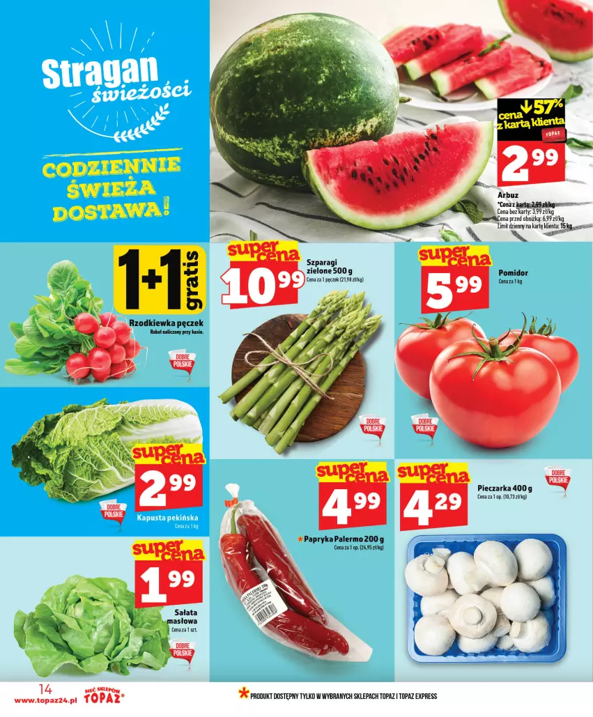Gazetka promocyjna Topaz - Gazetka - ważna 11.06 do 17.06.2026 - strona 14 - produkty: Masło, Papryka, Piec, Pieczarka, Rzodkiewka, Sałat, Top