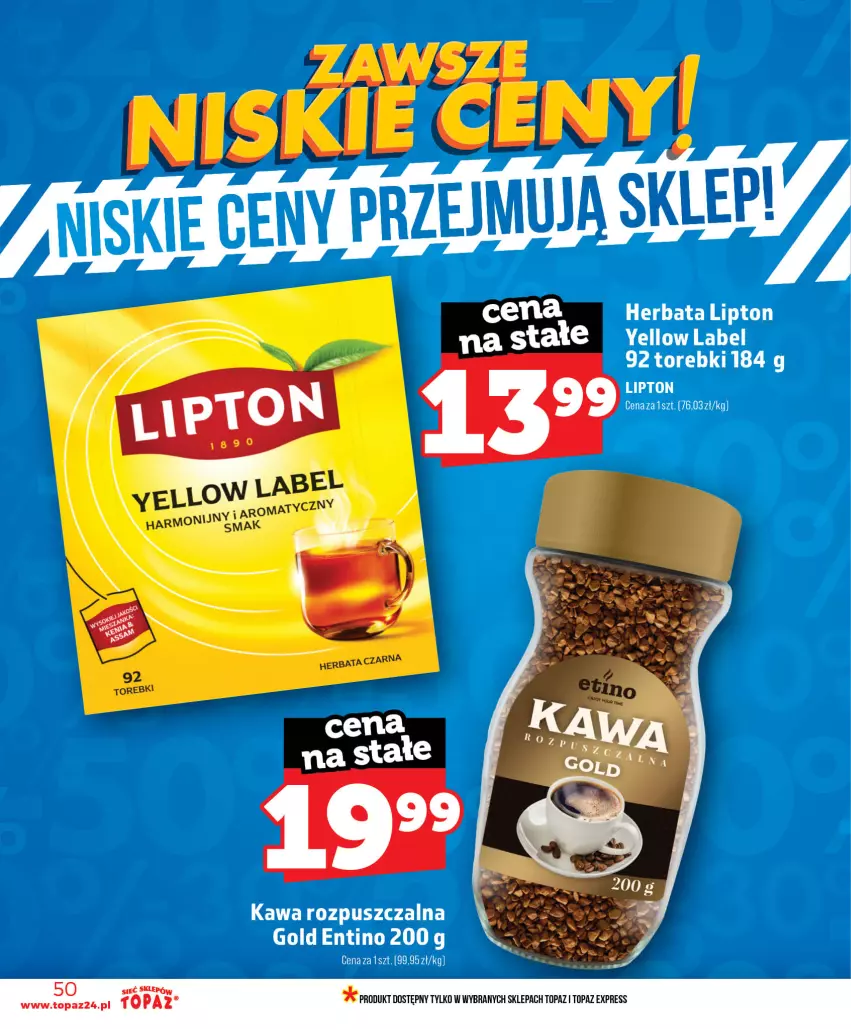 Gazetka promocyjna Topaz - Gazetka - ważna 11.06 do 17.06.2026 - strona 50 - produkty: Herbata, Kawa, Kawa rozpuszczalna, Lipton, Top