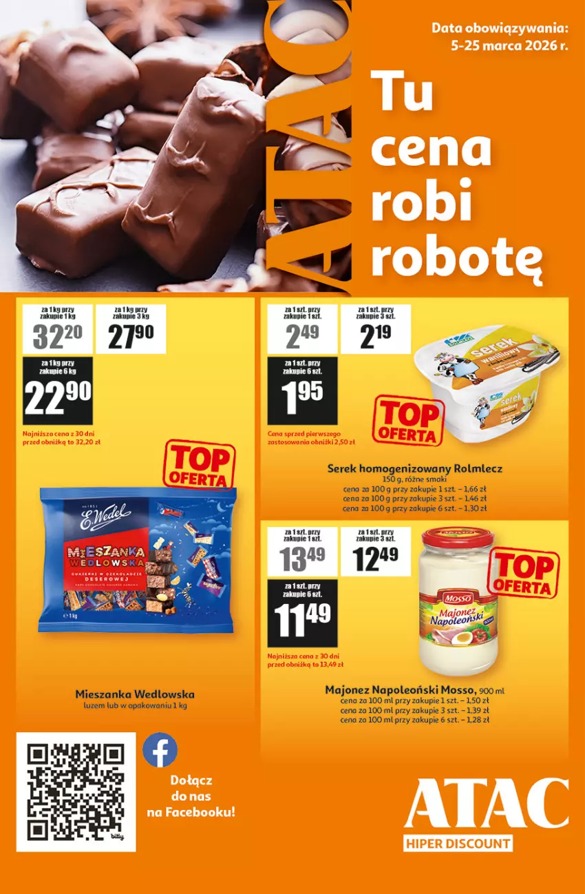 Gazetka promocyjna Auchan - ATAC Hiper Discount - ważna 05.03 do 25.03.2026 - strona 1 - produkty: Deser, Fa, Majonez, Mieszanka wedlowska, Oleo, Rolmlecz, Ser, Serek, Serek homogenizowany