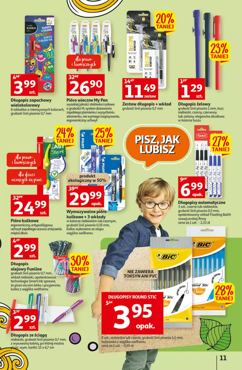 Gazetka promocyjna Auchan - Szkoła oszczędzania Temat Szkolne przeOferty Hipermarkety - ważna 09.08 do 17.08.2022 - strona 11 - produkty: Długopis, Olej, Sok, Top, Tusz