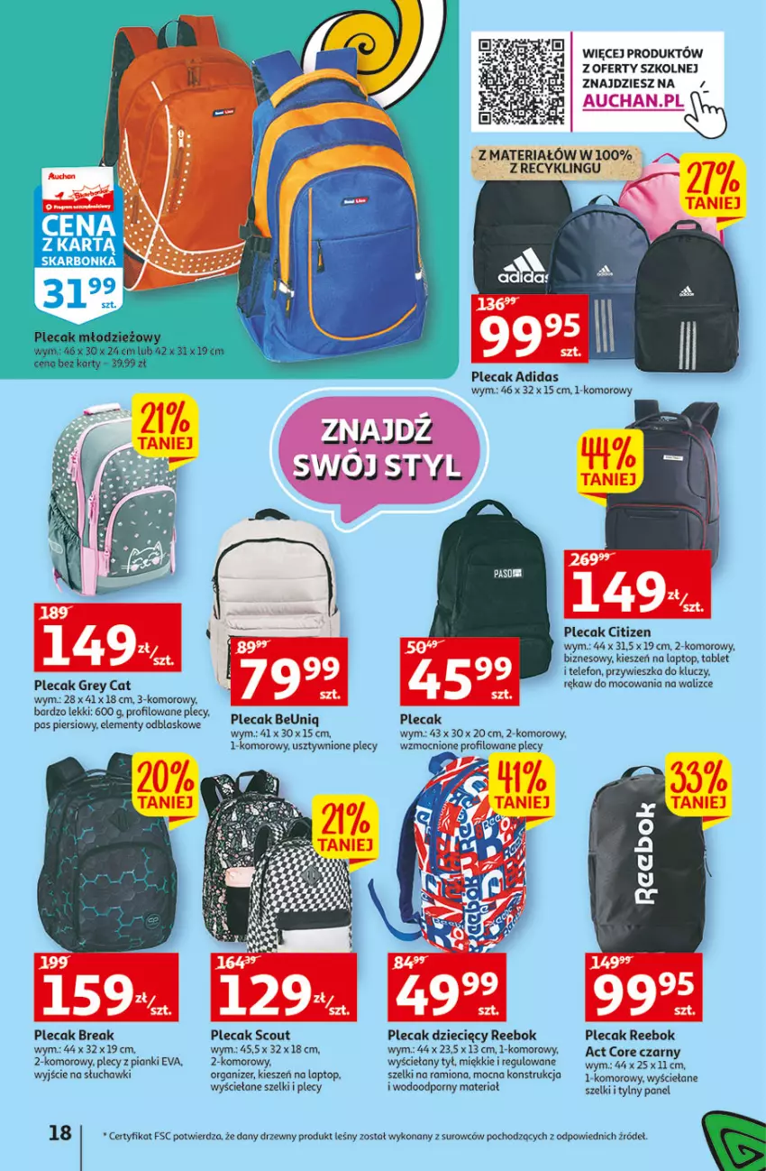 Gazetka promocyjna Auchan - Szkoła oszczędzania Temat Szkolne przeOferty Hipermarkety - ważna 09.08 do 17.08.2022 - strona 18 - produkty: Adidas, Dzieci, Organizer, Plecak, Por, Słuchawki, Tablet, Telefon, Top