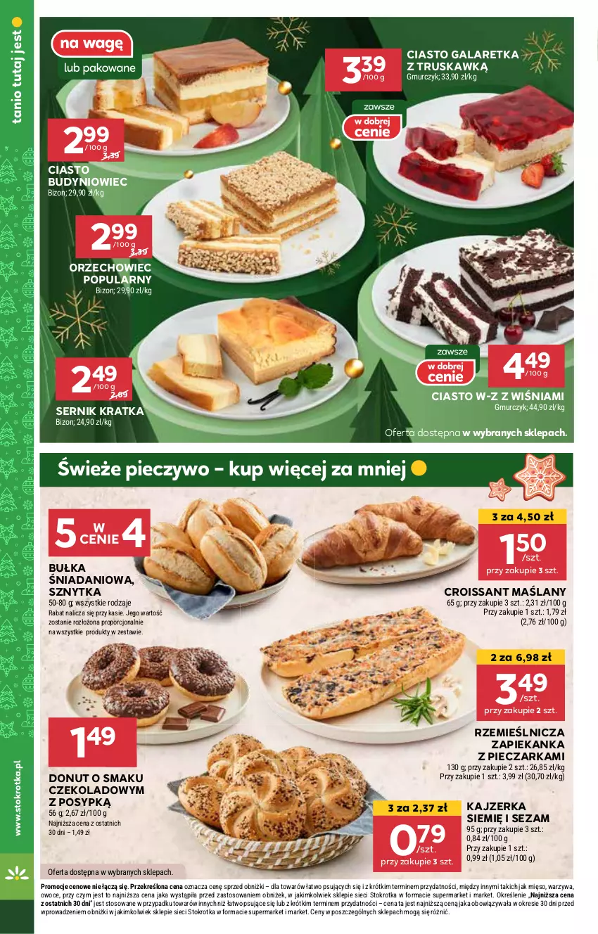 Gazetka promocyjna Stokrotka - Market Opole/Radom - ważna 21.11 do 27.11.2024 - strona 4 - produkty: Bułka, Croissant, Danio, Donut, Gala, Galaretka, Kajzerka, Mięso, Owoce, Piec, Pieczarka, Pieczywo, Por, Ser, Sezam, Warzywa, Zapiekanka