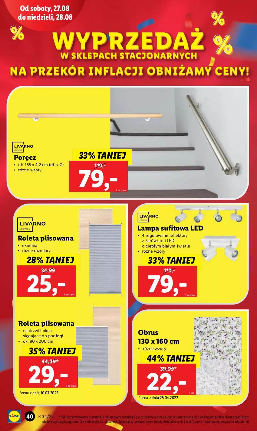 Gazetka promocyjna Lidl - GAZETKA - ważna 22.08 do 28.08.2022 - strona 42 - produkty: Drzwi, Lampa, Lampa sufitowa, Obrus, Por, Reflektor, Roleta