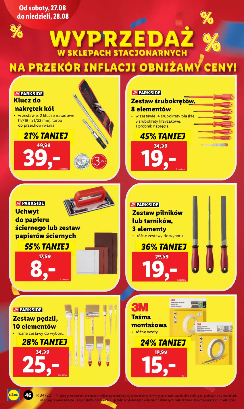 Gazetka promocyjna Lidl - GAZETKA - ważna 22.08 do 28.08.2022 - strona 48 - produkty: Papier, Pilnik, Taśma montażowa, Torba, Zestaw pędzli