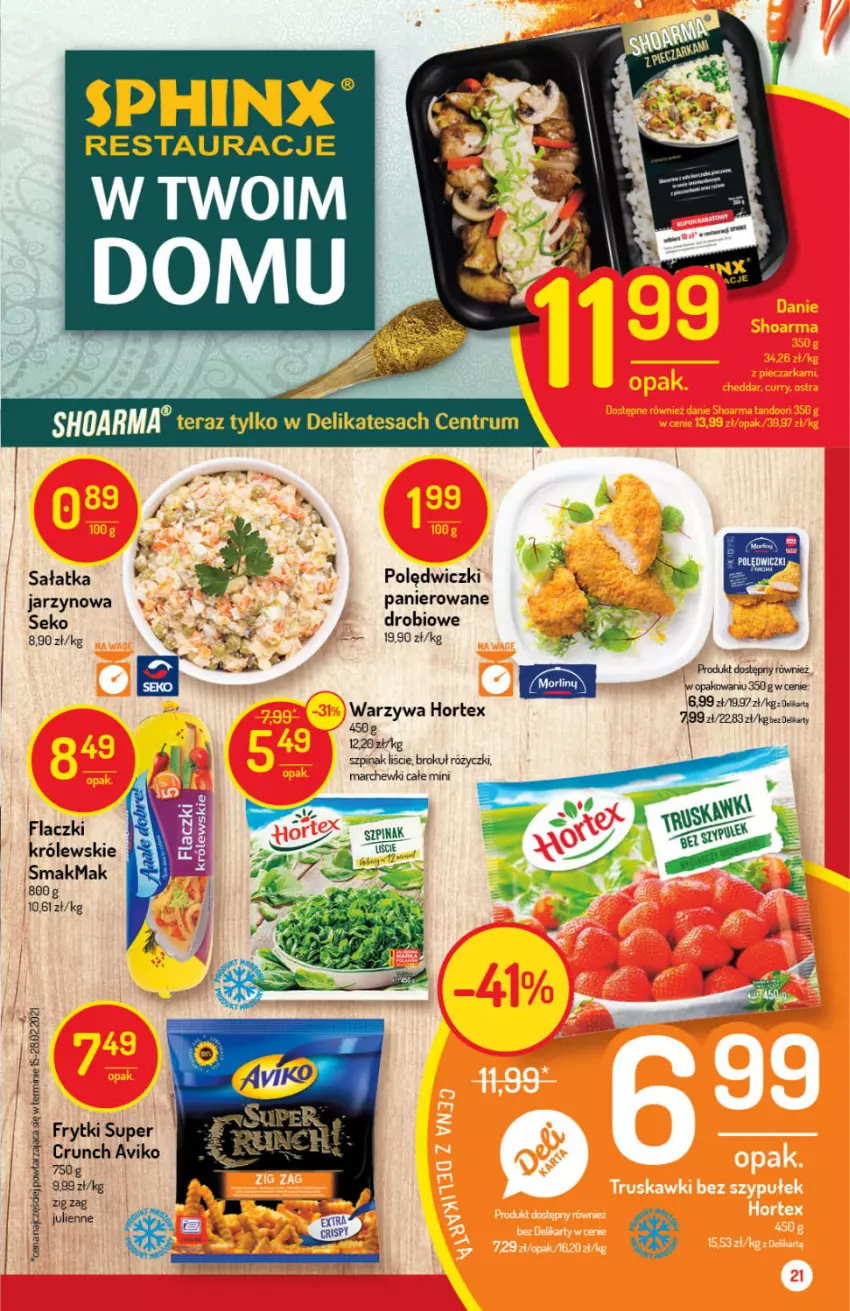 Gazetka promocyjna Delikatesy Centrum - Gazetka Delikatesy Centrum - ważna 22.04 do 28.04.2021 - strona 21 - produkty: Fa, Frytki, Hortex, Królewski, Sałat, Sałatka, SEKO, Szpinak, Top