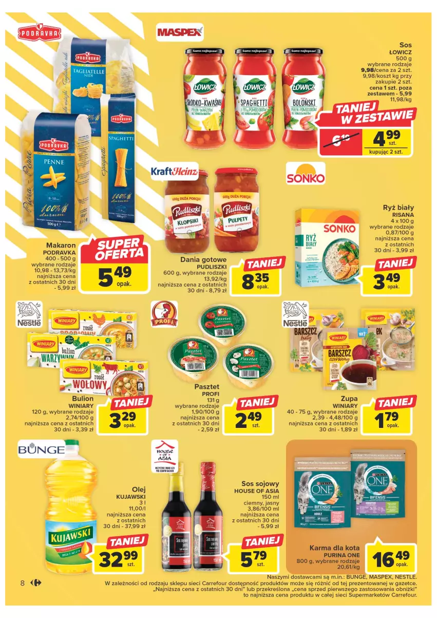 Gazetka promocyjna Carrefour - Gazetka Market - ważna 10.01 do 21.01.2023 - strona 8 - produkty: Bulion, Dania gotowe, House of Asia, Isana, Kosz, Kujawski, Lion, Makaron, Olej, Pasztet, Podravka, Pudliszki, Risana, Ryż, Ryż biały, Sos, Sos sojowy, Winiary