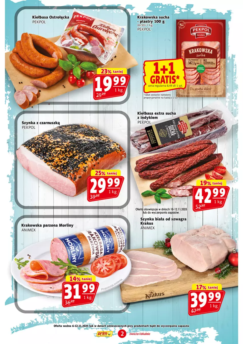 Gazetka promocyjna Prim Market - ważna 06.11 do 12.11.2025 - strona 2 - produkty: Gra, Kiełbasa, Krakus, Morliny, Pekpol, Por, Szynka, Szynka biała