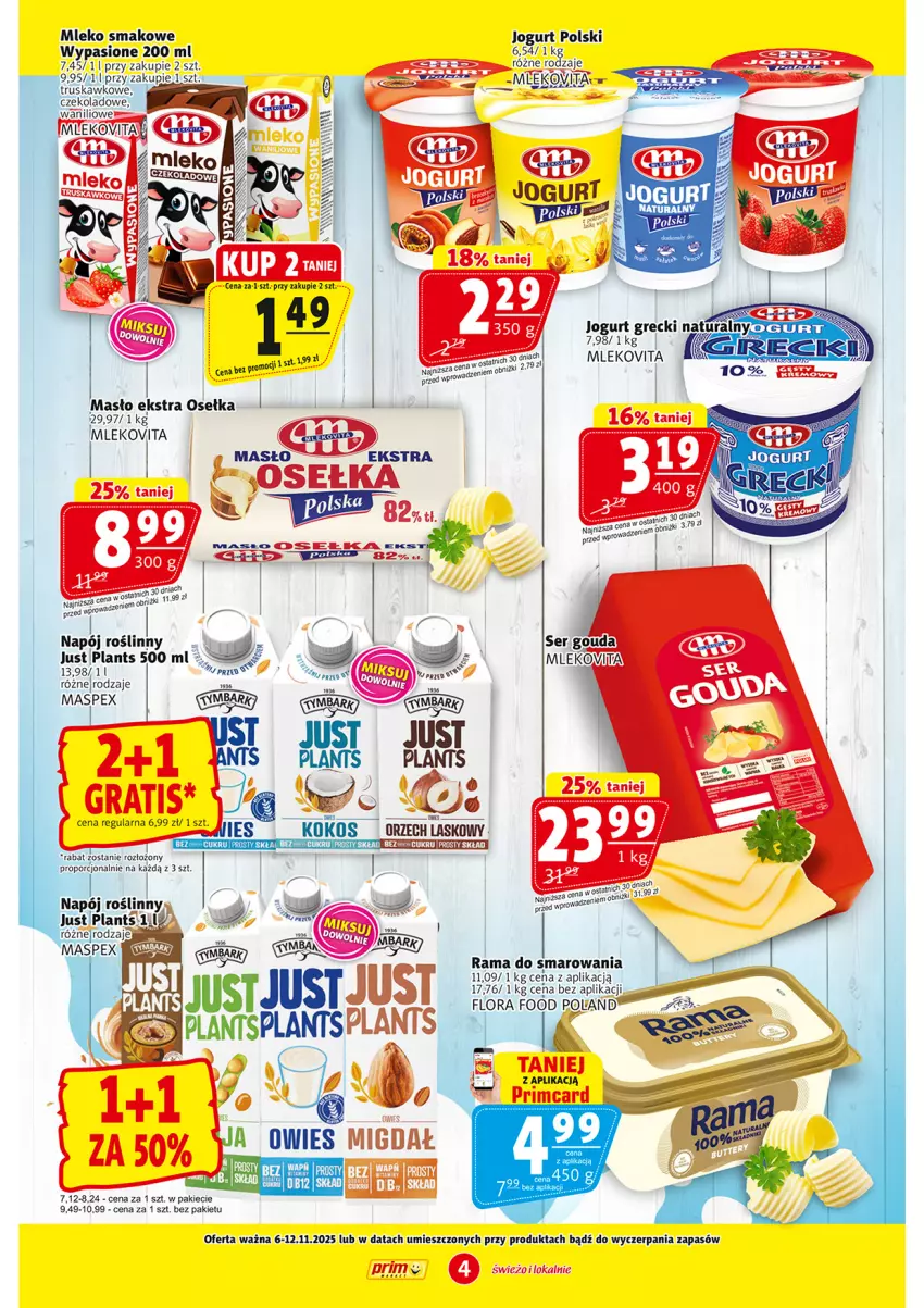 Gazetka promocyjna Prim Market - ważna 06.11 do 12.11.2025 - strona 4 - produkty: Gra, Jogurt, Kokos, Masło, Mleko, Mleko smakowe, Mlekovita, Napój, Napój roślinny, Por, Rama