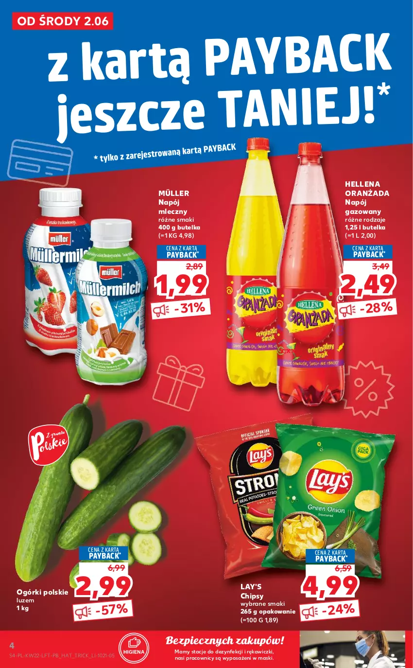 Gazetka promocyjna Kaufland - OFERTA TYGODNIA - ważna 02.06 do 09.06.2021 - strona 4 - produkty: Chipsy, Hellena, Müller, Napój, Napój gazowany, Napój mleczny, Oranżada, Piec