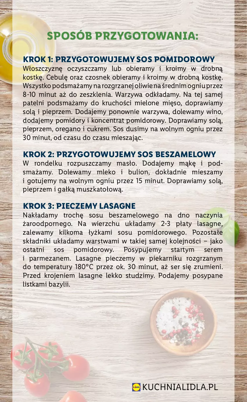 Gazetka promocyjna Lidl - KATALOG ITALIAMO - ważna 11.10 do 15.10.2021 - strona 18 - produkty: Bazyl, Bulion, Czosnek, Koncentrat pomidorowy, Kuchnia, Lasagne, Lion, Masło, Mięso, Mleko, Mus, Olej, Parmezan, Piec, Piekarnik, Pieprz, Pomidory, Por, Rondel, Rum, Ser, Sos, Sos pomidorowy, Warzywa, Wino