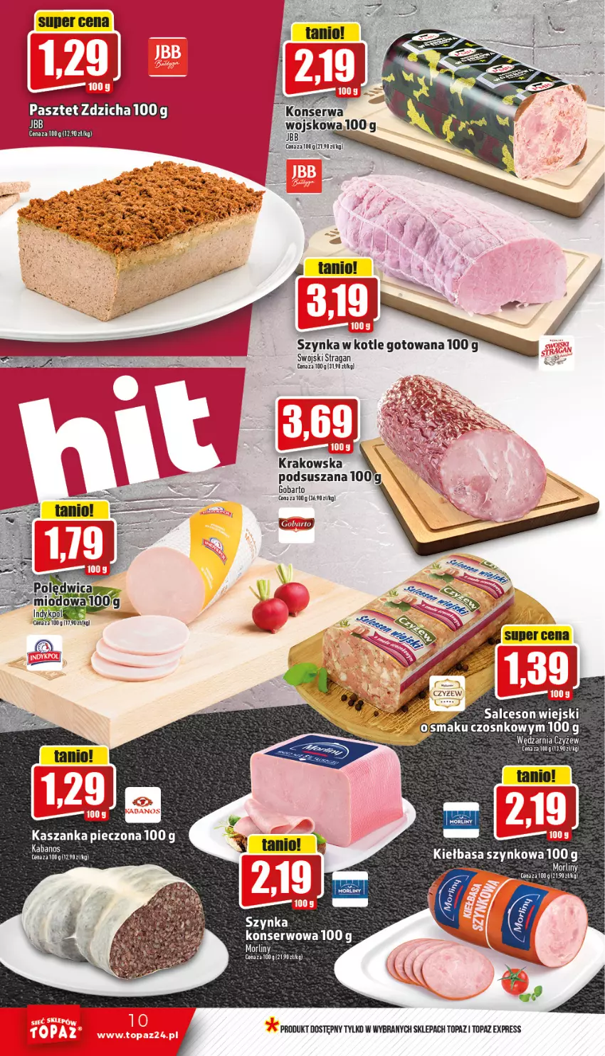 Gazetka promocyjna Topaz - Gazetka - ważna 19.01 do 25.01.2023 - strona 10 - produkty: Kasza, Kaszanka, Kiełbasa, Kiełbasa szynkowa, Pasztet, Piec, Salceson, Ser, Szynka, Top