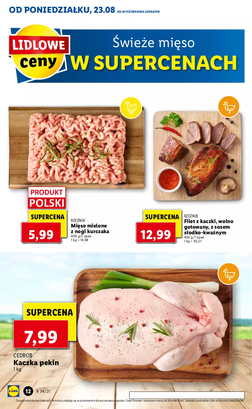 Gazetka promocyjna Lidl - GAZETKA - ważna 23.08 do 25.08.2021 - strona 12 - produkty: Kaczka, Kurczak, Mięso, Mięso mielone, Sos