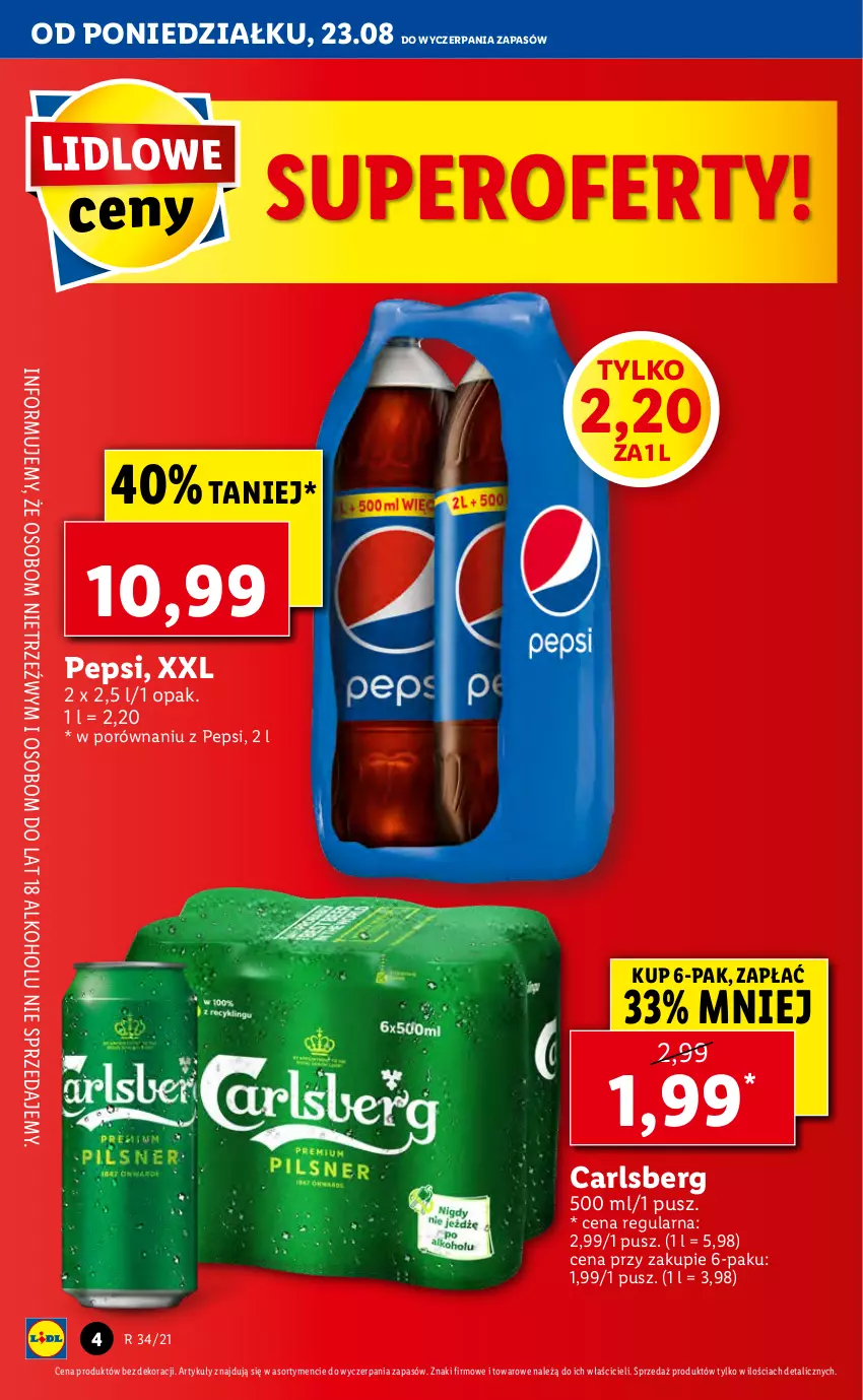 Gazetka promocyjna Lidl - GAZETKA - ważna 23.08 do 25.08.2021 - strona 4 - produkty: Carlsberg, Pepsi, Por