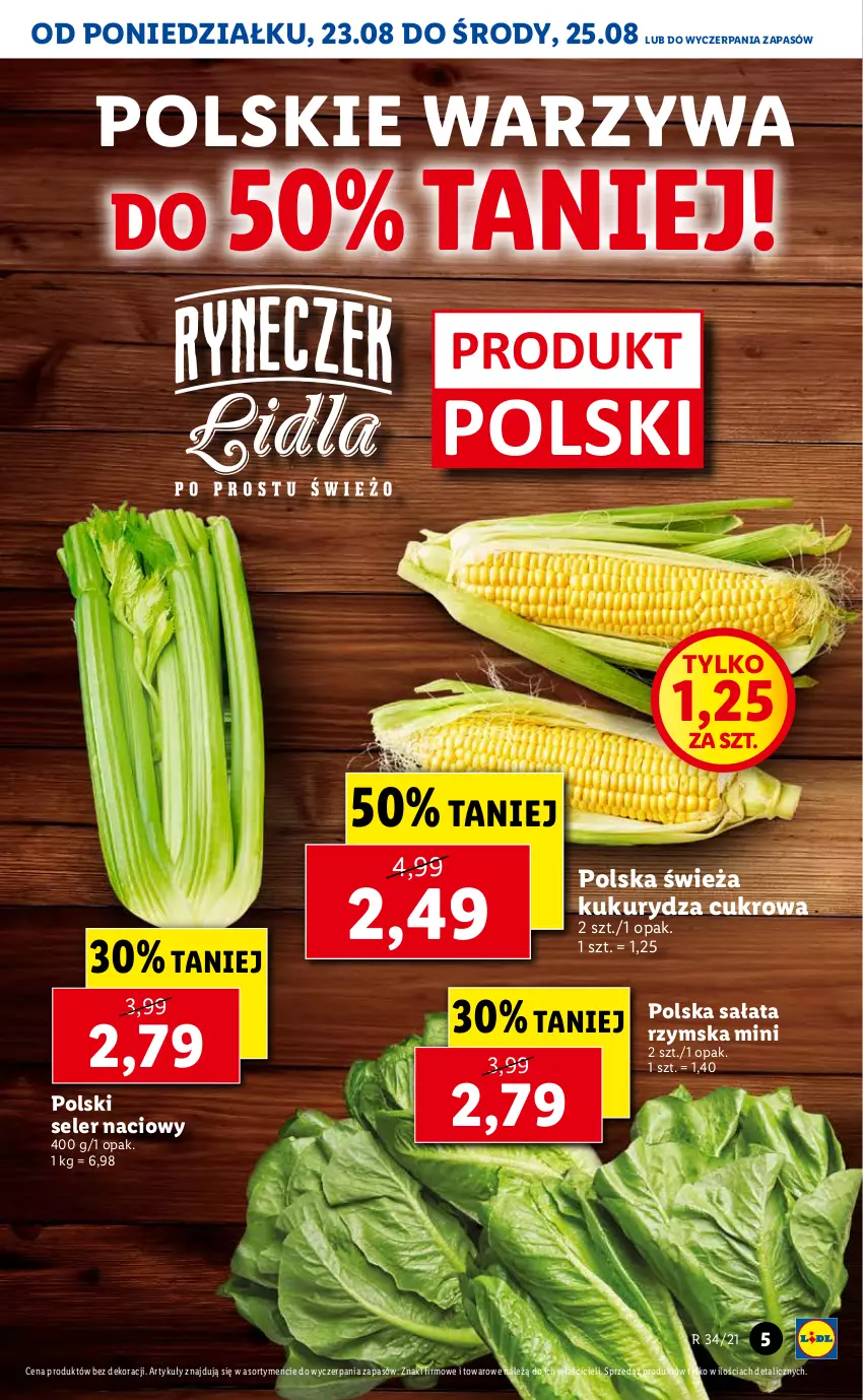 Gazetka promocyjna Lidl - GAZETKA - ważna 23.08 do 25.08.2021 - strona 5 - produkty: Kukurydza, Sałat, Seler naciowy, Warzywa