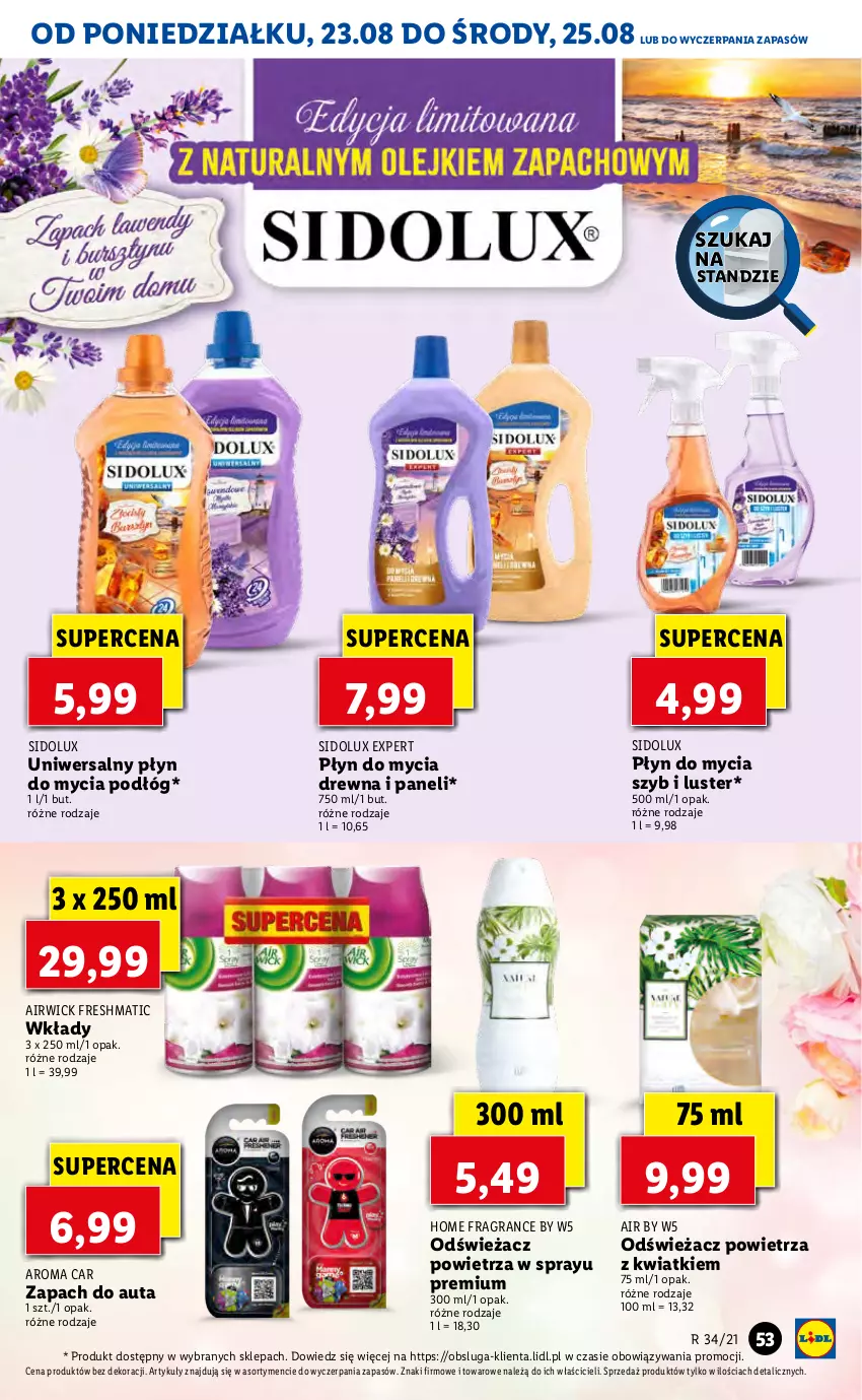 Gazetka promocyjna Lidl - GAZETKA - ważna 23.08 do 25.08.2021 - strona 53 - produkty: Gra, Odświeżacz powietrza, Płyn do mycia, Płyn do mycia podłóg, Sidolux