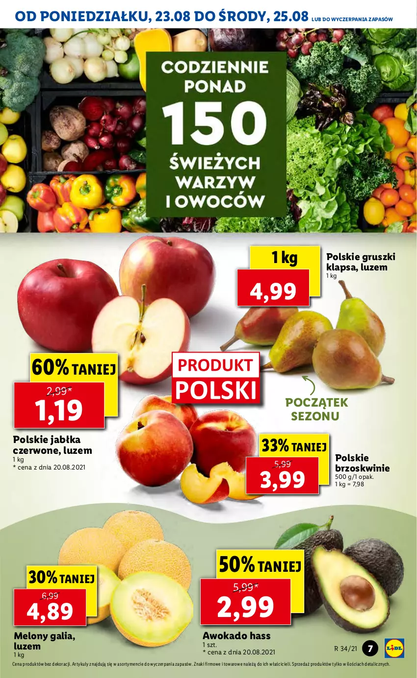 Gazetka promocyjna Lidl - GAZETKA - ważna 23.08 do 25.08.2021 - strona 7 - produkty: Brzoskwinie, Gruszki, Jabłka, Melon