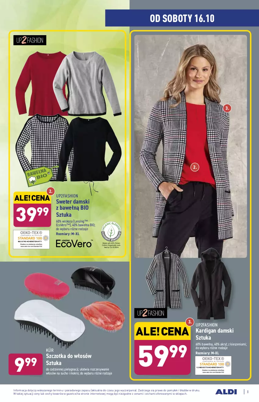 Gazetka promocyjna Aldi - Katalog Moda i Dom - ważna 11.10 do 16.10.2021 - strona 8 - produkty: Fa, Kardigan, Sweter, Szczotka, Szczotka do włosów, Wełna