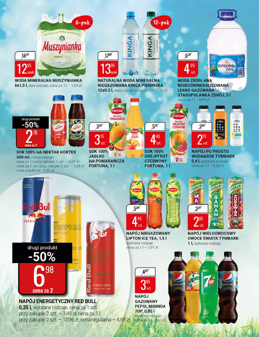 Gazetka promocyjna Bi1 - Majowy zawrót głowy - ważna 11.05 do 17.05.2022 - strona 10 - produkty: Fortuna, Grejpfrut, Hortex, Ice tea, LANA, Lipton, Mus, Muszynianka, Napój, Napój energetyczny, Napój niegazowany, Nektar, Owoce, Red Bull, Sok, Staropolanka, Tymbark, Woda, Woda mineralna