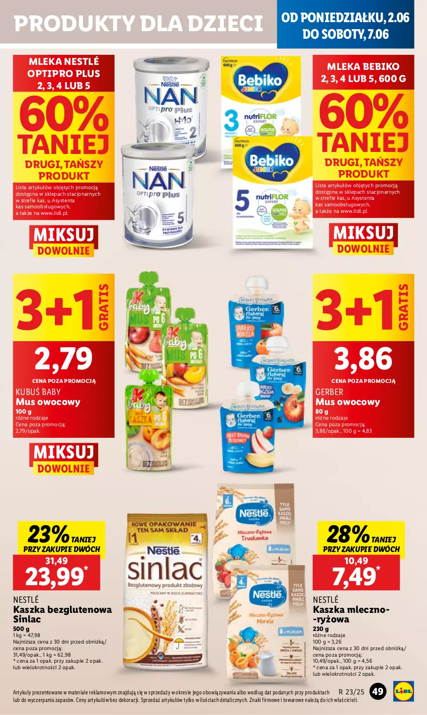 Gazetka promocyjna Lidl - GAZETKA - ważna 02.06 do 04.06.2025 - strona 55 - produkty: Bebiko, Dzieci, Gerber, Gra, Kubuś, Mus, Nestlé, Ryż, Sinlac