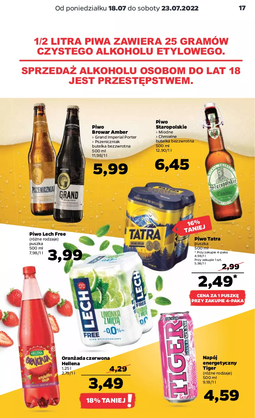 Gazetka promocyjna Netto - Artykuły spożywcze oraz Akcesoria i dodatki - ważna 18.07 do 23.07.2022 - strona 17 - produkty: Gra, Hellena, Napój, Napój energetyczny, Oranżada, Piwa, Piwo, Por, Tatra, Tiger