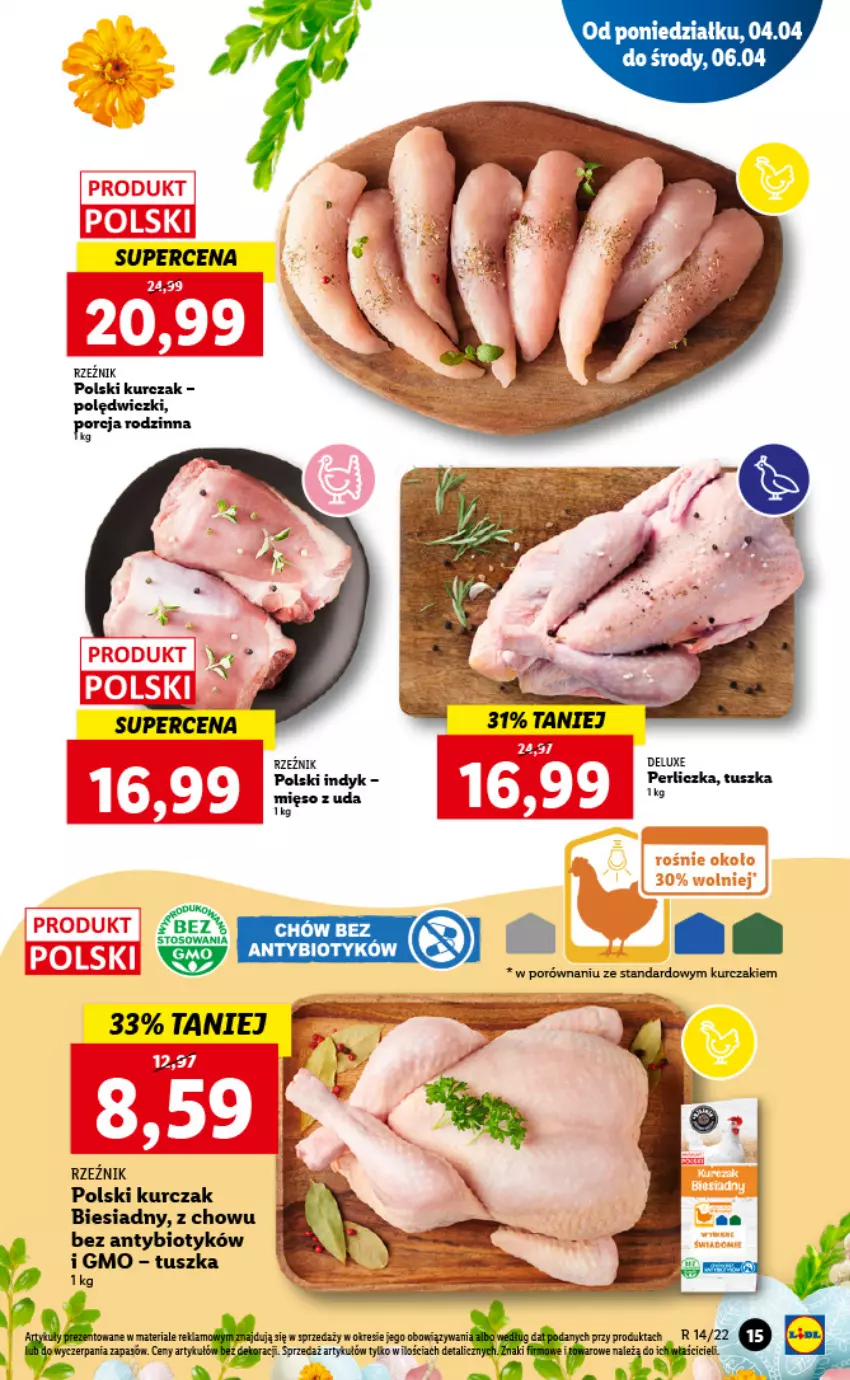 Gazetka promocyjna Lidl - GAZETKA - ważna 04.04 do 06.04.2022 - strona 15 - produkty: Fa, Kurczak, Perliczka, Por, Tusz