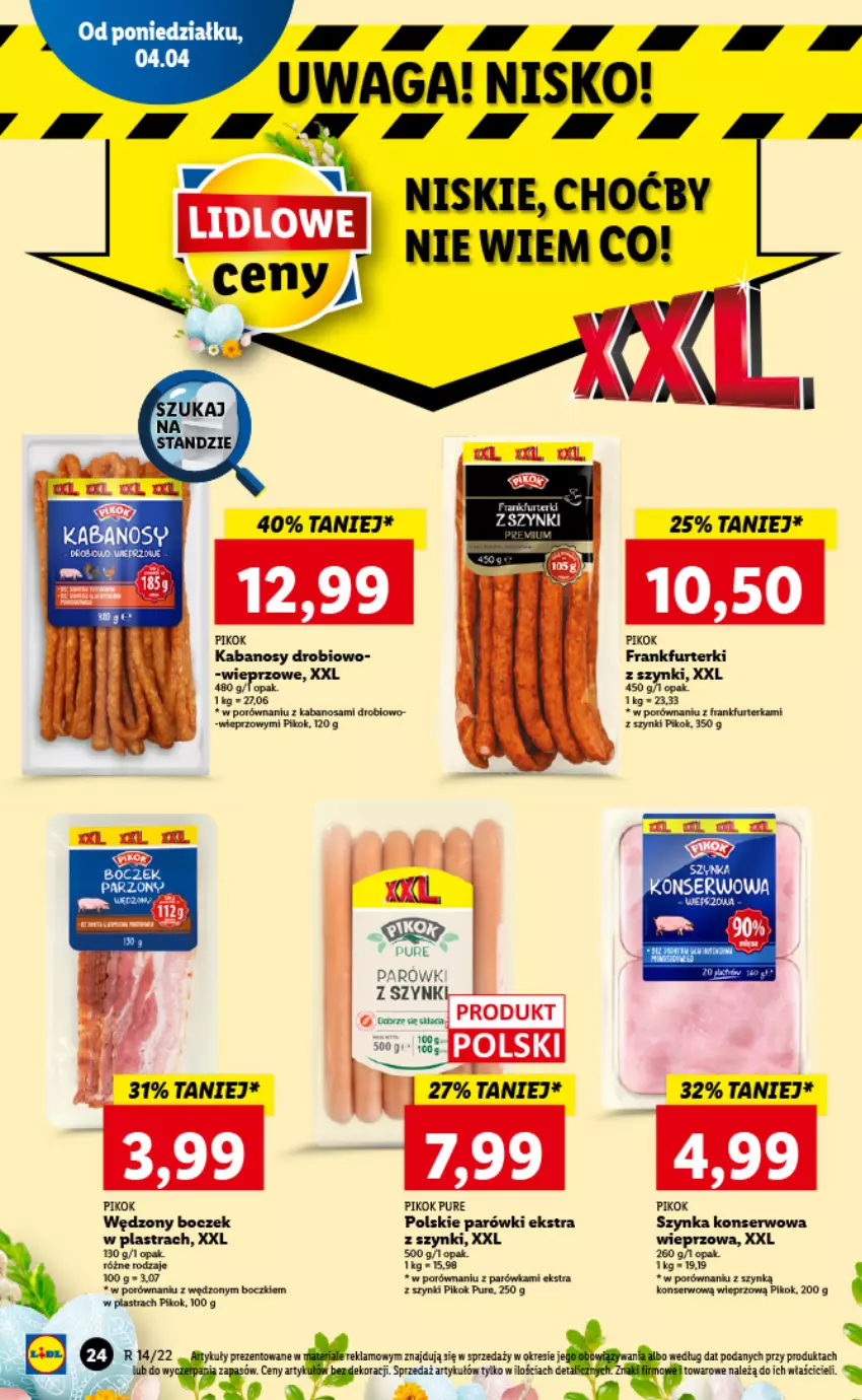 Gazetka promocyjna Lidl - GAZETKA - ważna 04.04 do 06.04.2022 - strona 24 - produkty: BIC, Boczek, Frankfurterki, Parówki, Piec, PIKOK, Por, Pur, Ser, Szynka, Szynka konserwowa, Waga