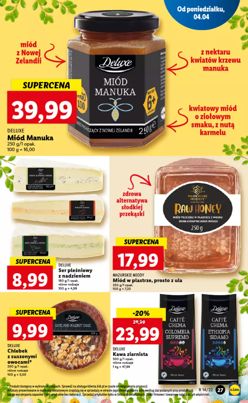 Gazetka promocyjna Lidl - GAZETKA - ważna 04.04 do 06.04.2022 - strona 27 - produkty: Fa, Kawa, Kawa ziarnista, Miód, Mus, Ser