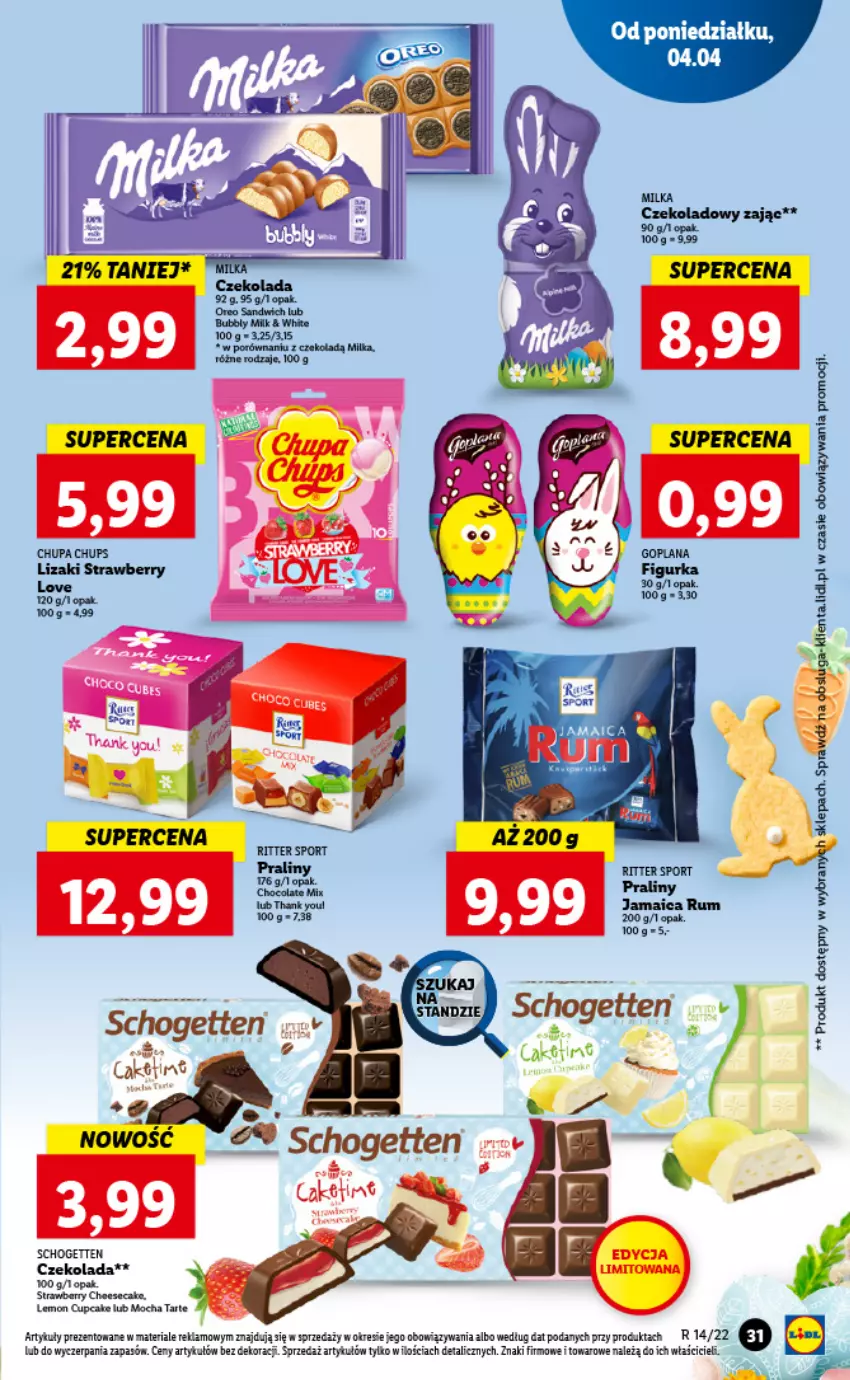 Gazetka promocyjna Lidl - GAZETKA - ważna 04.04 do 06.04.2022 - strona 31 - produkty: Chupa Chups, Czekolada, Fa, Gaga, Koc, Lizaki, Milka, Schogetten