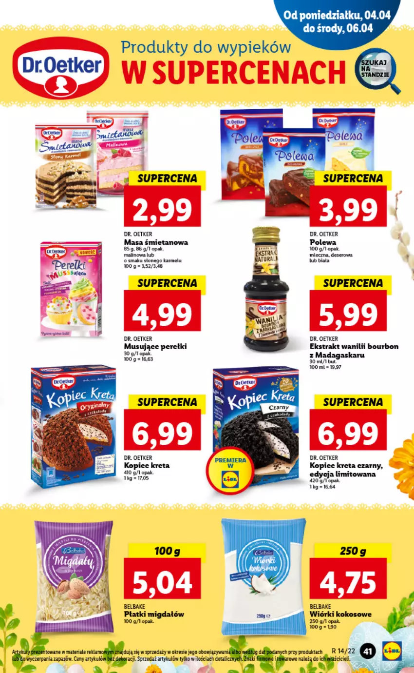 Gazetka promocyjna Lidl - GAZETKA - ważna 04.04 do 06.04.2022 - strona 41 - produkty: Bourbon, Deser, Dr. Oetker, Kokos, Kopiec Kreta, Kret, Mus, Piec, Ser, Serek, Wiórki kokosowe