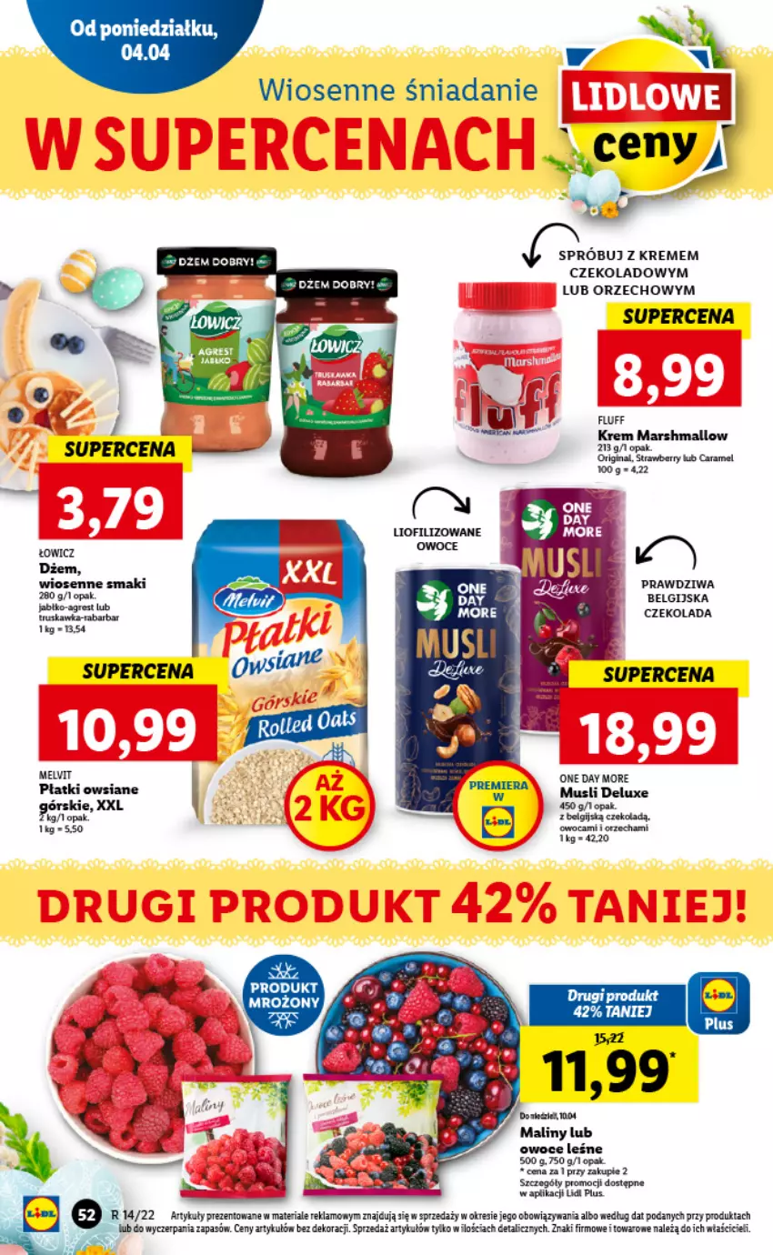 Gazetka promocyjna Lidl - GAZETKA - ważna 04.04 do 06.04.2022 - strona 52 - produkty: Czekolada, Dżem, LG, Maliny, Mars, Melvit, Mus, Owoce, Rama